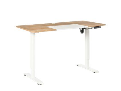 Elektricky motorem výškově nastavitelný kancelářský stůl bílý/dekor dřevo 140 x 70 x 72-116 cm