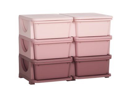 Dětská zásuvková skříňka (organizér) s úložnými boxy na hračky, růžová, 75 x 37 x 56,5 cm