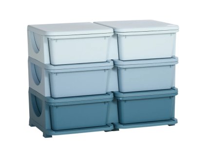 Dětská zásuvková skříňka (organizér) s úložnými boxy na hračky, modrá, 75 x 37 x 56,5 cm