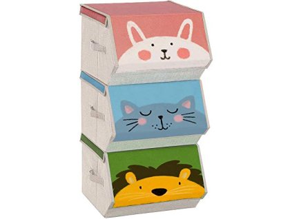 Sada 3 dětských boxů na hračky, magnetické víko, zvířecí motiv