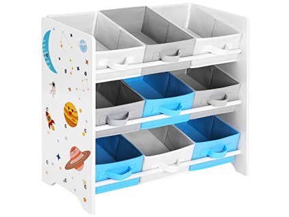 Dětský regál na hračky s 9 boxy, motiv vesmír
