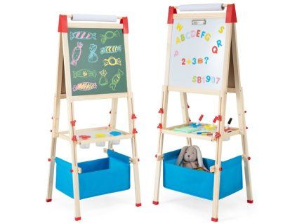 Dětská oboustranná tabule s rolí papíru a odkládacím košem, přírodní