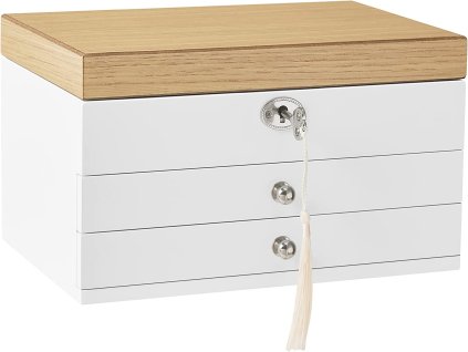 Organizér na šperky se dvěma přihrádkami a zrcadlem, bílý