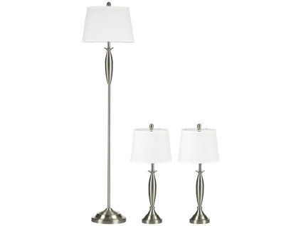 Sada lamp, 1 stojací a 2 stolní, stříbrno-bílá