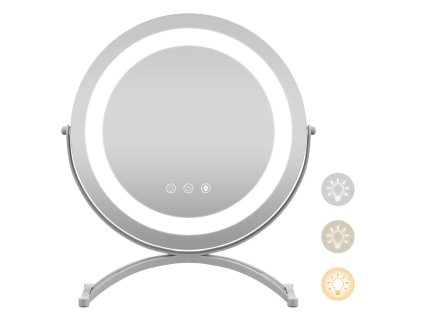 Kosmetické zrcadlo s LED osvětlením, stmívatelné, bílé, průměr 30 cm