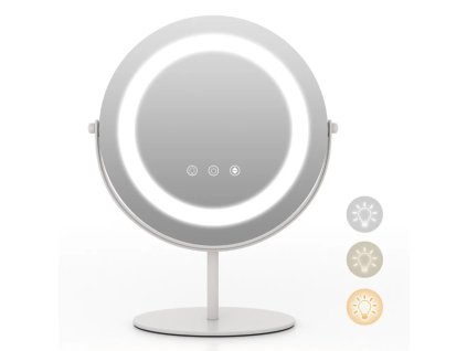 Kosmetické zrcadlo s LED osvětlením, stmívatelné, bílé, průměr 25 cm