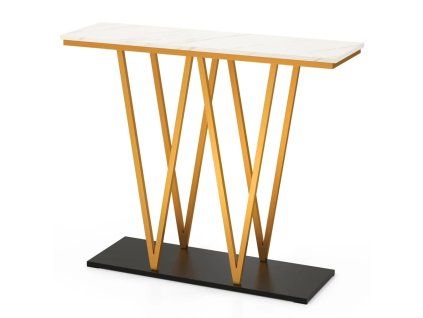 Konzolový stolek, design mramoru, bílo-zlatý