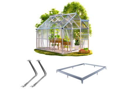 Kompletní skleníkový set se 2 otvírači oken a základnou 250 x 190 cm