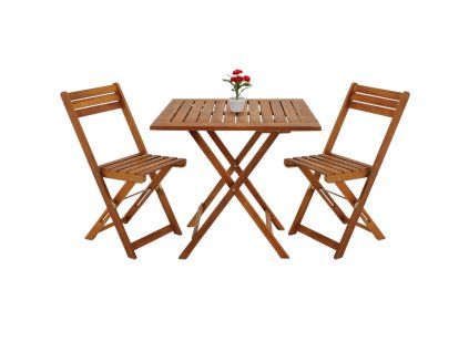 Casaria skládací balkónový set z akáciového dřeva, stůl + 2 židle