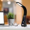 Stolní LED lampa Lilly, nastavitelné rameno, kožený vzhled, černá