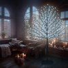 Svítící vnitřní/venkovní LED stromek 220 cm, studená bílá, dálkové ovládání