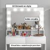 Toaletní kosmetický stolek s LED osvětlením, bílý dekor dřeva