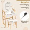 Toaletní kosmetický stolek s LED osvětlením a taburetem, dřevěný, bílý